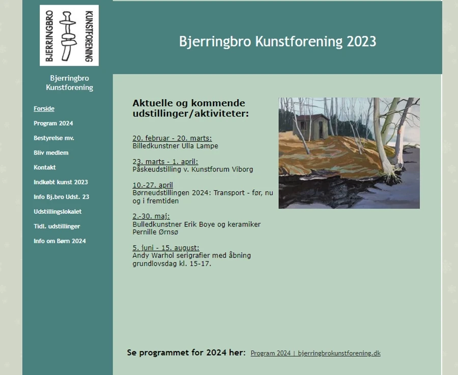 Billede af Bjerringbro Kunstforenings hjemmesides forside