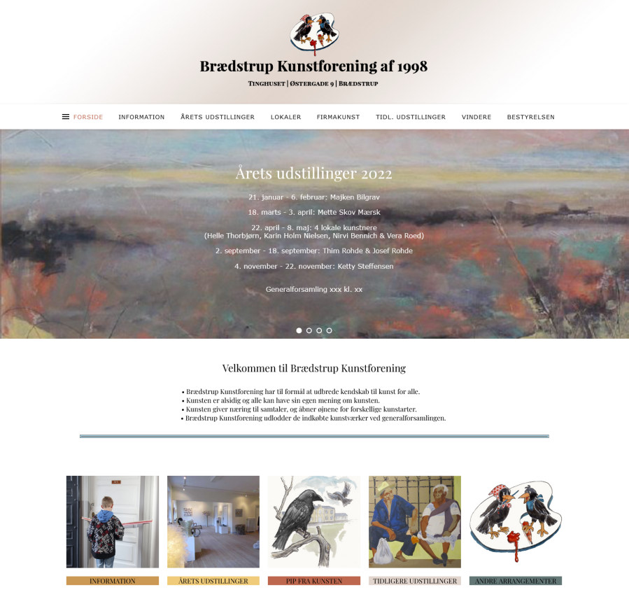 Forside med link til hjemmesiden for Brædstrup Kunstforening af 1998