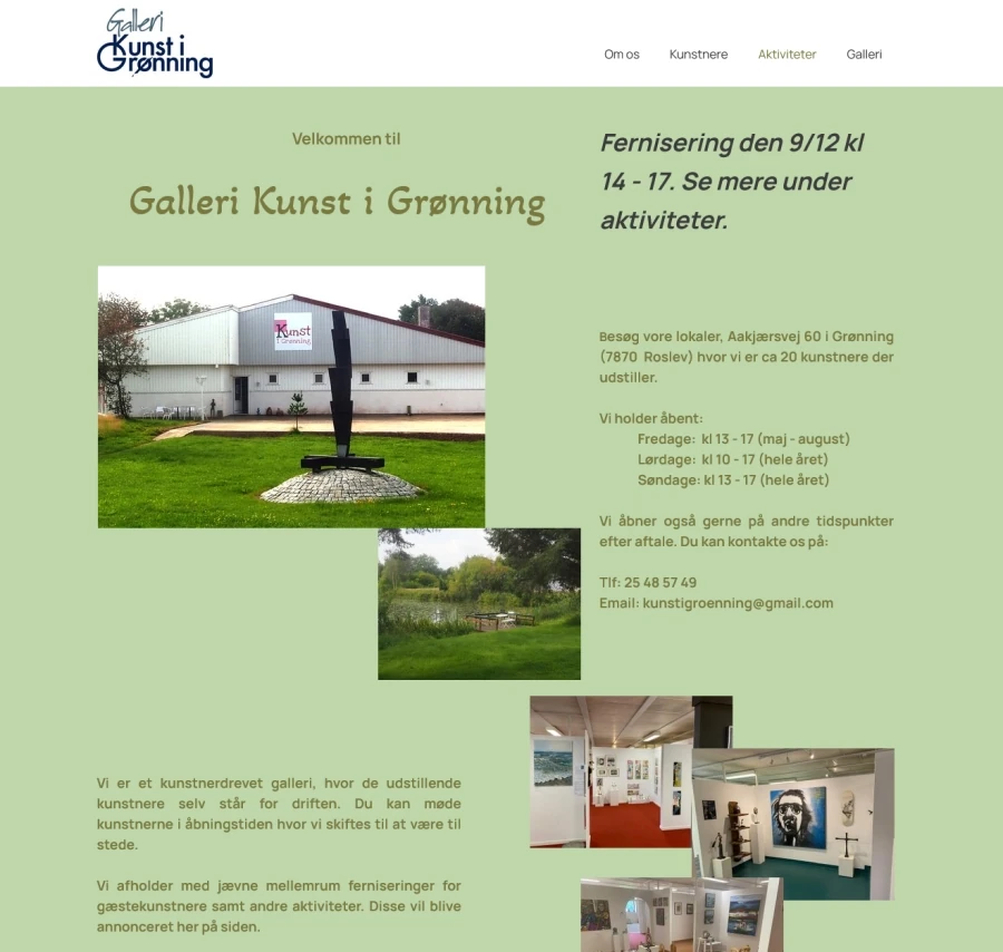 Forsiden på Galleri Kunst i Grønnings hjemmeside