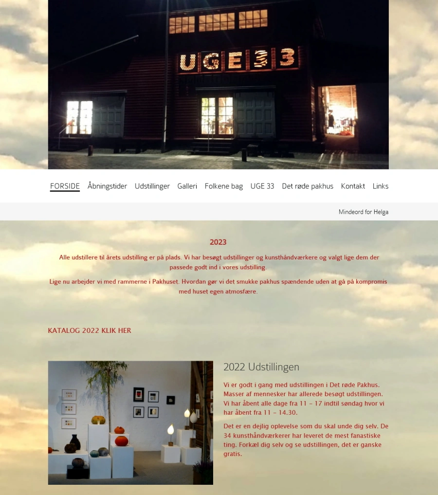 Link til hjemmesiden for UGE 33, der er en årligt tilbagevendende udstilling af kunsthåndværk i Det Røde Pakhus på havnen i Hobro.