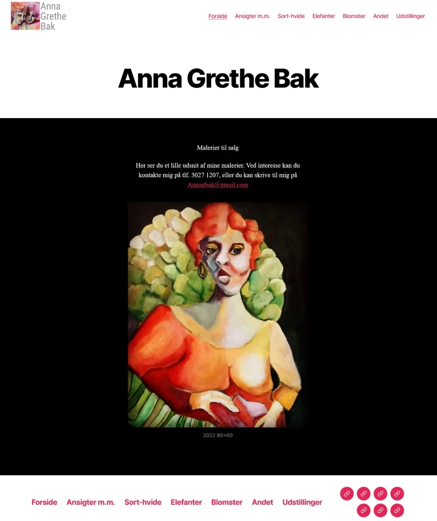Billedet viser forsiden på Anne Grethe Baks hjemmeside